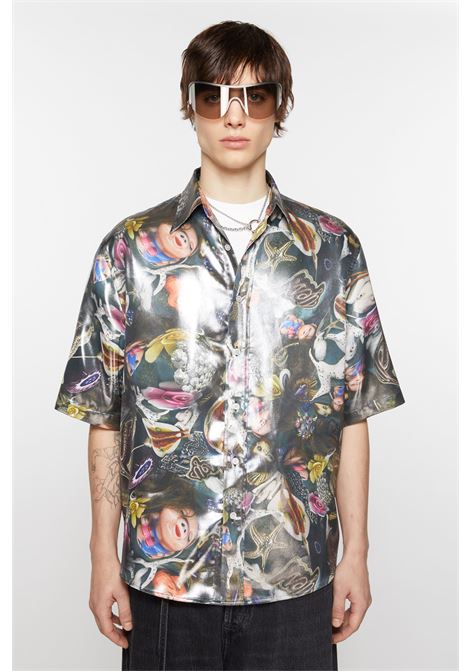 camicia con stampa laminata uomo multicolore in poliestere ACNE STUDIOS | BB0555BDZ
